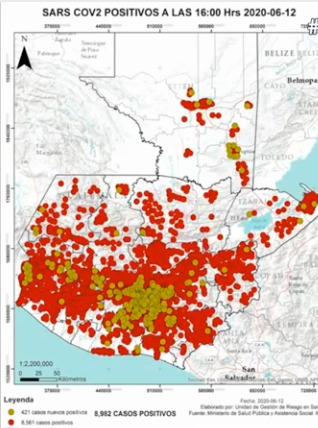 Este mapa muestra el impacto del coronavirus en Guatemala