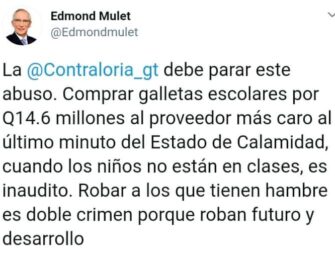 Mulet critica compra de galletas escolares por Q14.6 millones