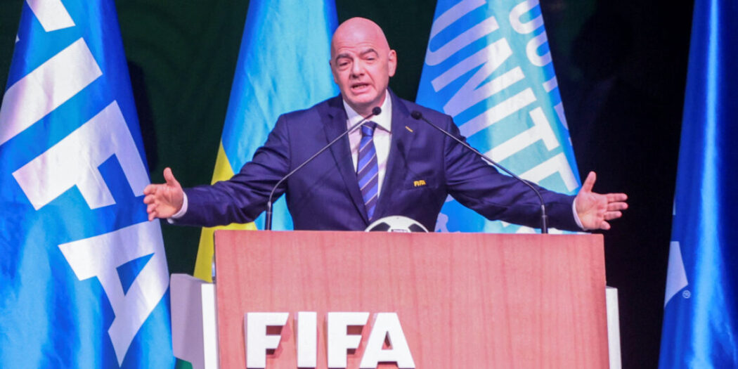FIFA President Gianni Infantino addresses the 73rd FIFA Congress in Kigali