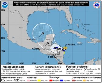 Depresión tropical diecinueve se fortalece y se convierte en la tormenta tropical Sara